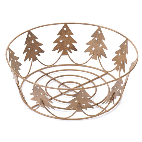 Nuvole di Stoffa Round basket with trees in antiqued metal D20.5 cm