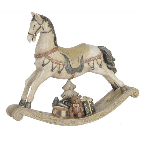 CLAYRE E EEF Décoration de Noël Cheval à bascule gris effet vintage 30x8x27