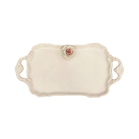 AD REM COLLECTION Rectangular tray with white porcelain pink flower 33x16 cm