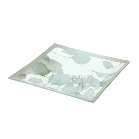 HERVIT Glass dish tray with green Botanical floral decoration