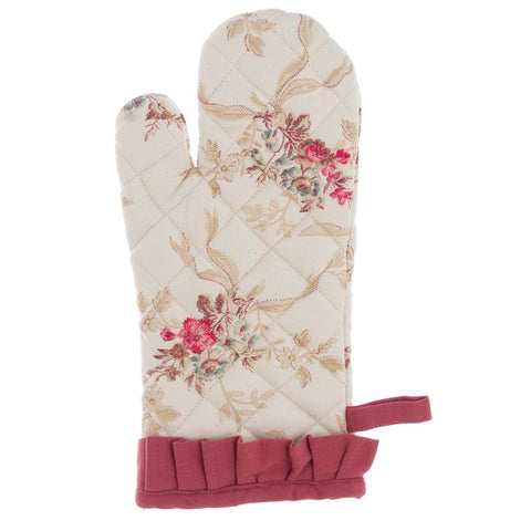 BLANC MARICLO' Oven glove with flowers with beige cotton rouches 16x32 cm