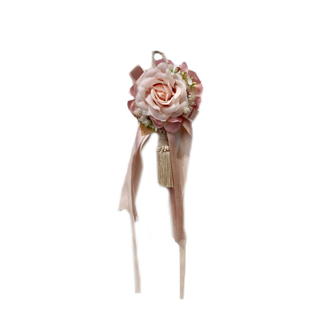 MATA CREATIONS Pompon parfumé grand décor floral pivoine rose et ivoire 9x20