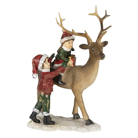 CLAYRE E EEF Decorazione addobbo natalizio bambini con renna e regalo 15x9x22 cm