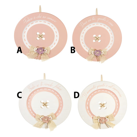 NUVOLE DI STOFFA Fuori porta bottone con dedica 4 varianti fiori rosa Ø29x2 cm