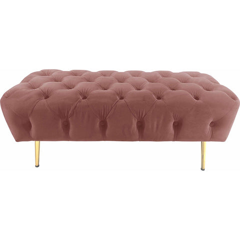 INART Quilted effect pink velvet bench with gold feet 100x50x42 cm