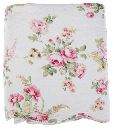 BLANC MARICLÒ INFIORATA Single white quilt and pink flowers 180x260cm a28747