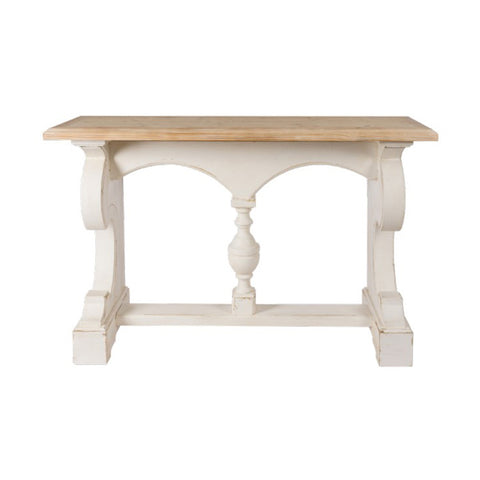 COCCOLE DI CASA Table console d'entrée "Darleen" en bois de sapin couleur crème avec effet antique vintage Shabby Chic 137x40x87 cm