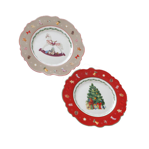 Boltze Piatto natalizio porcellana DELIGHT 2 varianti rosso grigio Ø19 cm 1(pz)