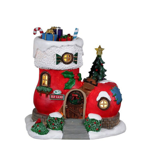 LEMAX Elf house with "ELF LANE 3" lights in the shape of a shoe for your Christmas village