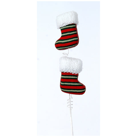 VETUR Ramo natalizio bastone bianco con calze in tessuto raso H75 cm