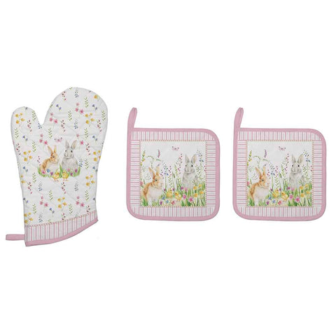 Easy Life Set of "Happy Easter" kitchen gloves and 2 pot holders