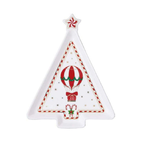 EASY LIFE Assiette en forme de sapin en porcelaine CHRISTMAS WONDERLAND rouge 21x16 cm