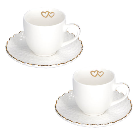 WHITE PORCELAIN Set of 2 coffee cups and saucers MOMENTI GOLD 75 cc