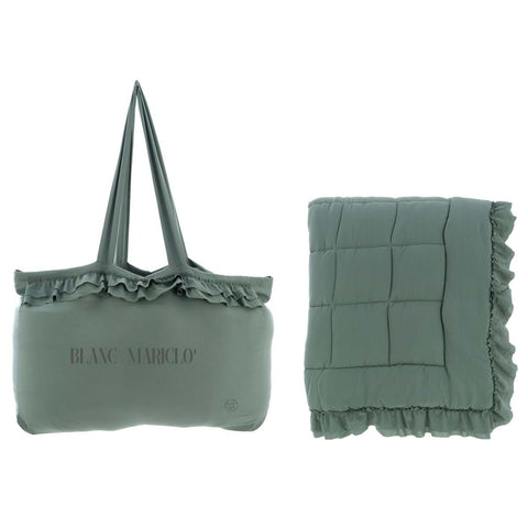 BLANC MARICLO Boutis 1 and a half square quilt with green polyester DIAMOND frill