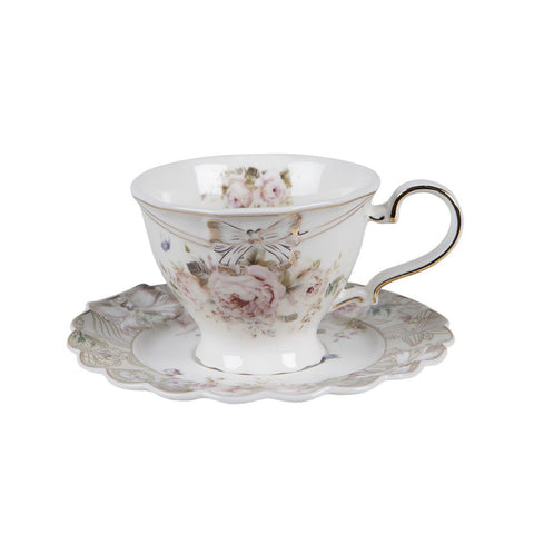 CLAYRE &amp; EEF Set 2 tasses à thé avec soucoupe en porcelaine rose 220 ml 13x9x7 cm Ø15x2 cm