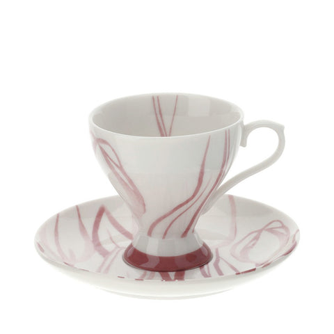 Hervit Set due tazzine caffè in porcellana rosa con piattino "Tulip" 9x7 cm