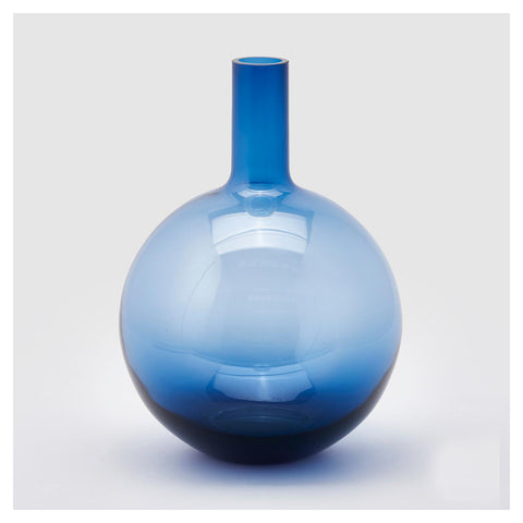 EDG Enzo de Gasperi Indoor round sphere vase with neck in blue glossy glass, for flowers or plants, modern style H36xD27 cm