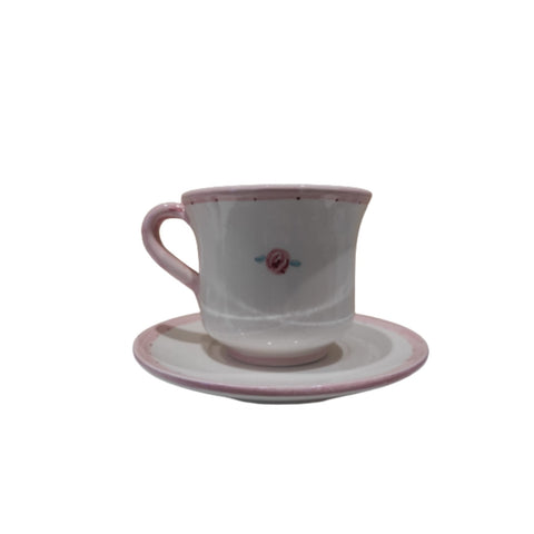 NALI' Set 2 tea cups with saucer SHABBY white and pink Ø15 saucer x Ø9 cup