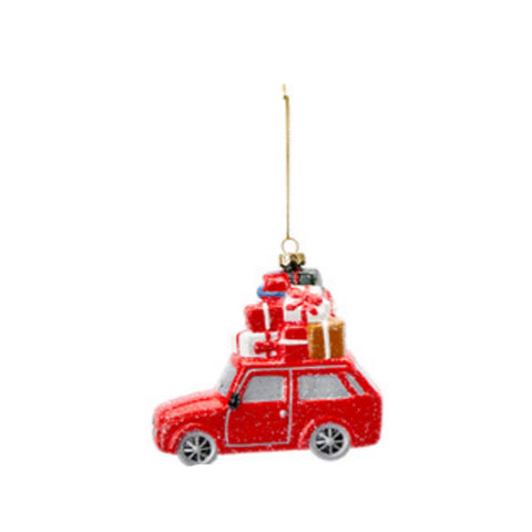 FABRIC CLOUDS Christmas tree decoration red and white car 6 cm