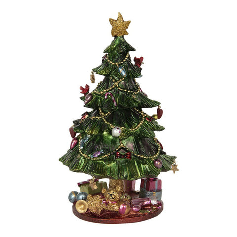 CLAYRE &amp; EEF Christmas decoration music box Christmas tree in green and gold resin Ø 14x23 cm