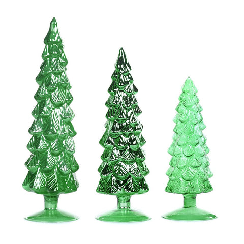 GOODWILL Set of 3 Christmas trees in glossy green glass h36 cm