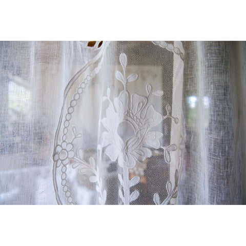 Blanc Mariclò Lot de deux rideaux en lin blanc "Dentelle" Shabby 140x290 cm