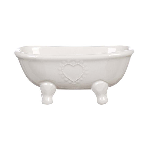 BLANC MARICLO' Porte-savon en céramique blanche décor coeur 14x7x6