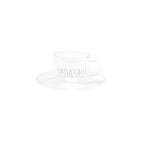 FABRIC CLOUDS Set 2 coffee cups PAUSA CAFFE' borosilicate glass with phrase