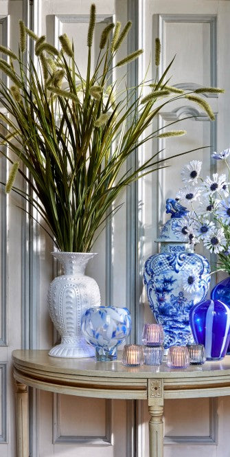 EDG Enzo de Gasperi Vase d'intérieur, porte-fleurs "Atlantis" col étroit en céramique avec ornements, avec effet vieilli vintage classique 2 variantes H43xD22 cm