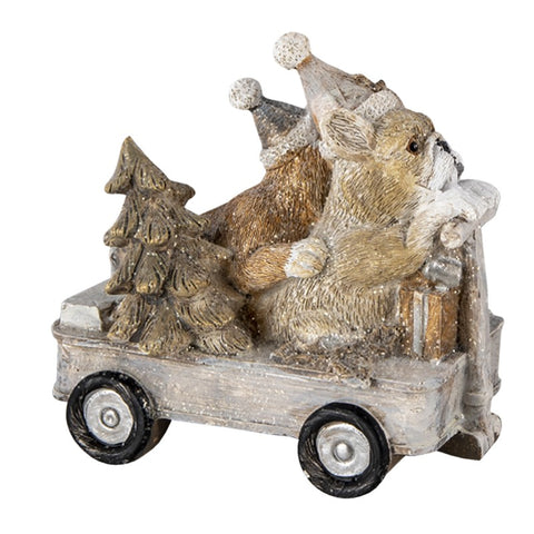 Clayre &amp; Eef Gray polyresin trolley with dogs Christmas decoration 10x6x9 cm