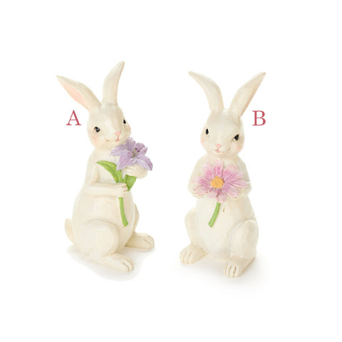 Cloth Clouds Resin Rabbit with Flower 11x9x21 cm 2 variants (1pc)