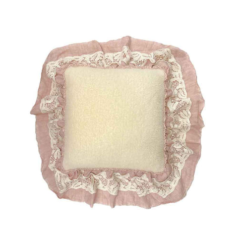 CHARME Square pink alpaca cushion with ruffles made in Italy 40x40 cm