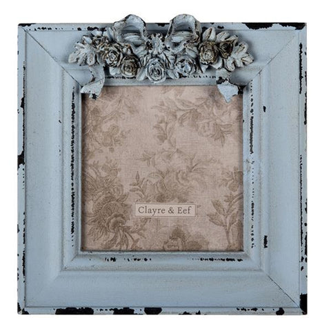CLAYRE E EEF Square photo frame with shabby white flowers frieze 10x10 cm