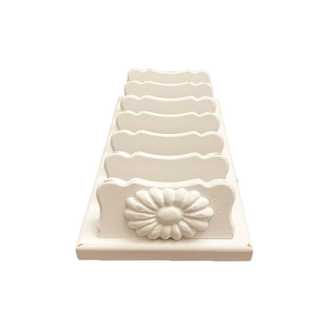 L'ARTE DI NACCHI Porta piatti da tavolo con fiore legno bianco 30,5x15x6 cm