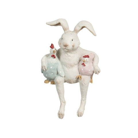 CLAYRE & EEF Decorazione coniglio seduto con galline bianco 11x10x19 cm 6PR3191
