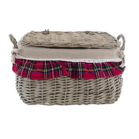 BLANC MARICLO' Panier de rangement avec couvercle à volants tartan rouge 31x22x18 cm