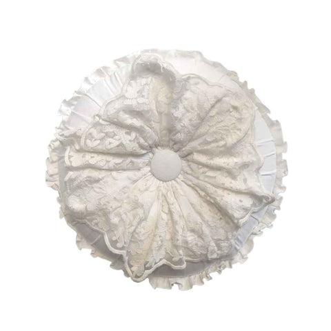 CHARME Round white cushion with lace ruffles made in Italy DØ42 cm