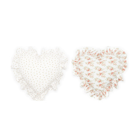 FABRIC CLOUDS ANNETTE coussin en forme de coeur avec fleurs en coton rose 45x45+8 cm
