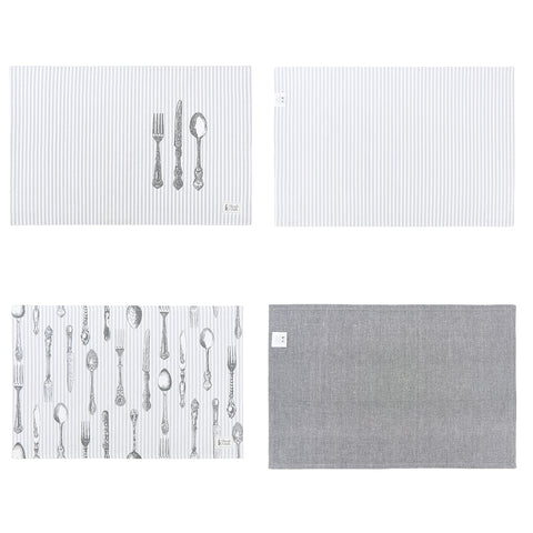 NUAGE DE TISSU Set de deux sets de table rectangulaires blanc/gris en coton, Shabby Chic Belle Epoque 2 variantes
