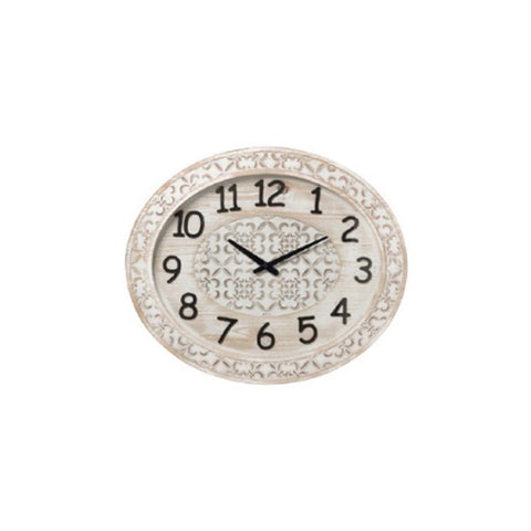 L'arte di Nacchi Oval wall clock in white / beige mdf wood with antique effect and ornaments, Vintage, Classic, Shabby Chic
