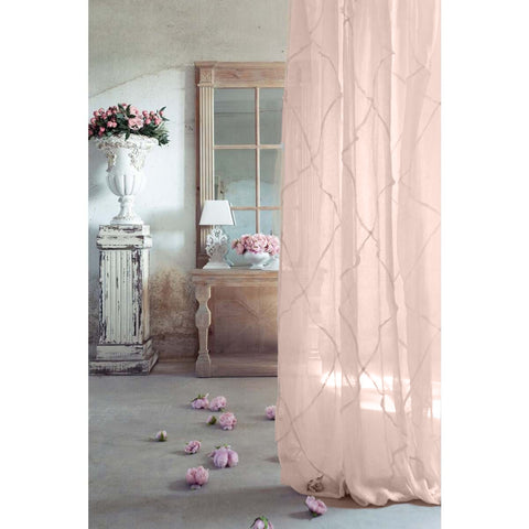 BLANC MARICLO' Set of 2 embroidered curtain panels with pink linen embroidery 140x300 cm