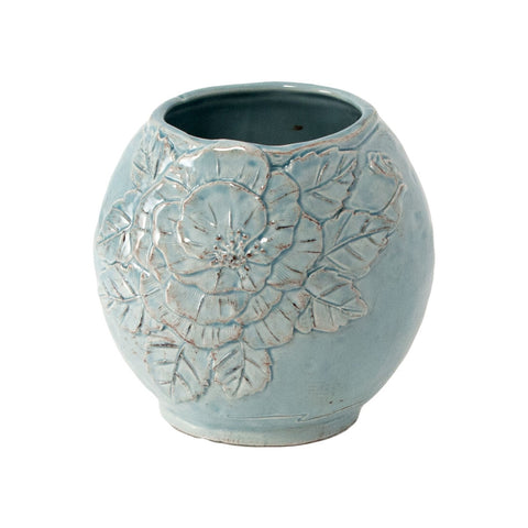 VIRGINIA CASA Toilet brush holder with rose ROMANTICA turquoise ceramic H15 cm