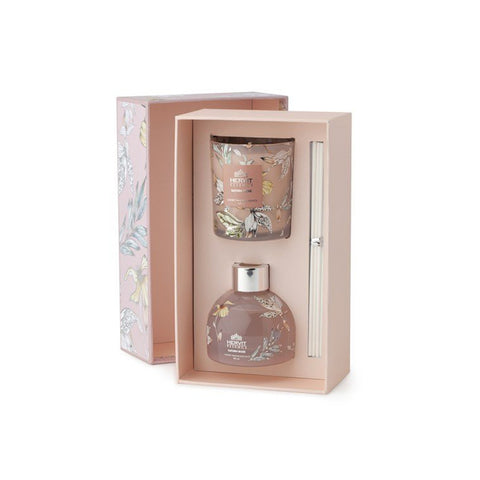 HERVIT Coffret parfum d'ambiance + grande bougie 150g SATURN ROSE 28030