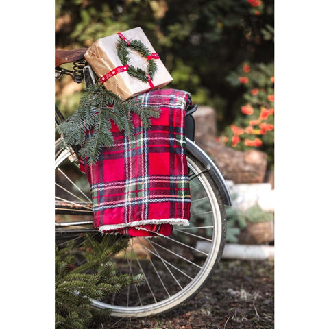 BLANC MARICILO' Plaid blanket CHRISTMAS TARTAN red Scottish fur 150x180