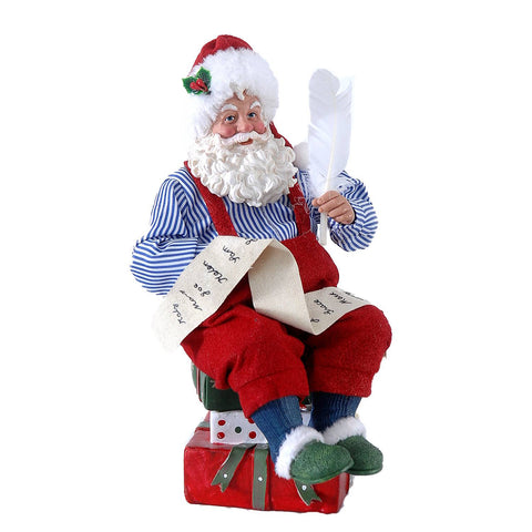 VETUR Addobbo natalizio Statuina Babbo Natale seduto con pergamena e piuma 22 cm