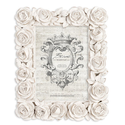 BLANC MARICLO' Cadre photo blanc en résine effet vieilli avec roses vintage