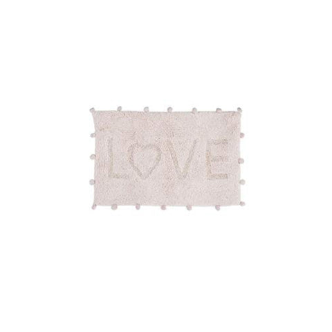 Tapis de bain rectangulaire BLANC MARICLO' LOVE pompon coton rose 50x80 cm