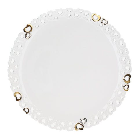 PORCELAINE BLANCHE Assiette à gâteau perforée VALENTINO blanc coeurs dorés Ø34 cm
