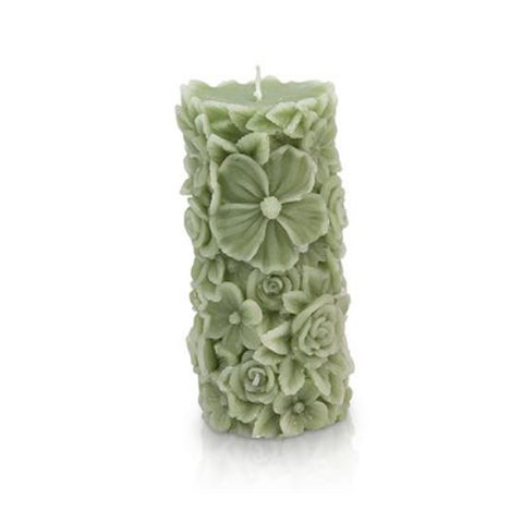 CERERIA PARMA Snot flowery large green wax decorative candle Ø6,5 H14 cm