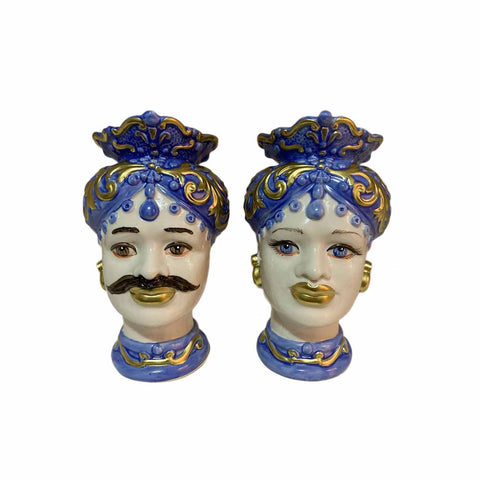 SBORDONE Couple porcelaine bleu marron foncé H16 cm TM54/2